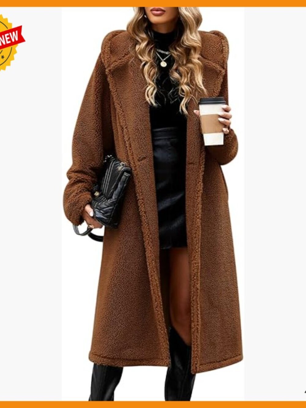 Oversized Fleece Hooded Coat with Faux Fur Trim and Pockets